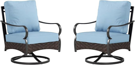 Sophia & William Extra Large Outdoor Patio Swivel Sofa Chairs Set 2 PCS Heavy-Duty Metal Porch Furniture with High Back & Deep Seating Area, 5.5" Thicken Cushions for Deck, Lawn, Outside (Blue)