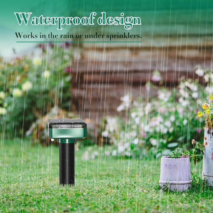 Mole Repellent Solar Powered - Ultrasonic Mole Vole Repeller Outdoor Deterrent, Rodent Snake Chipmunk Gopher Repellent for Lawns Garden Yard (8 Packs)