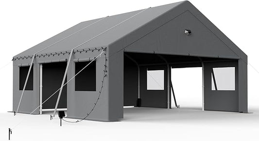 20x20 Carport Canopy, Heavy Duty Car Ports with Sidewalls, Portable Garage Carports with Roll Up Zipper End & Side Doors, Grey