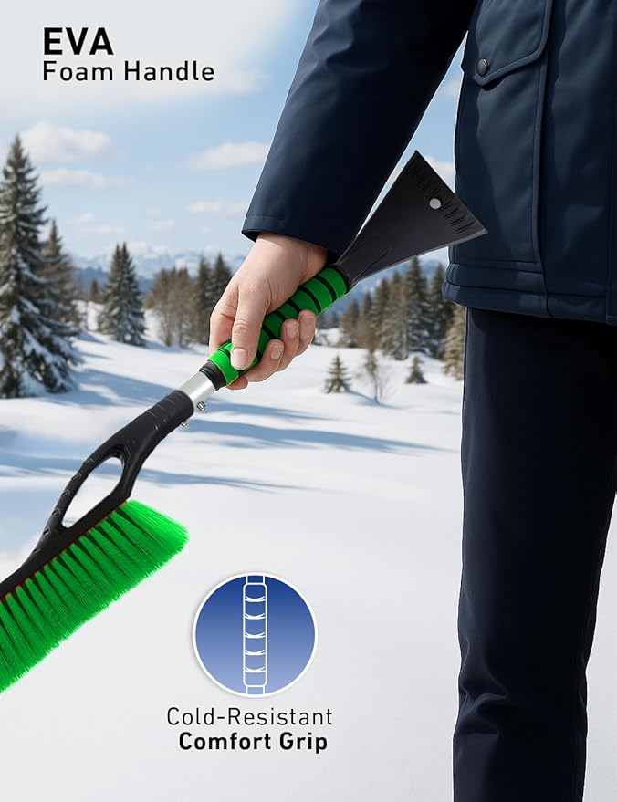 EcoNour 27" Aluminum Snow Brush 4 Pack with Ice Scrapers for Car Windshield and Window | Car Snow Scraper and Brush with Ergonomic Foam Grip Winter Accessories (Orange, Pink, Green, Blue)
