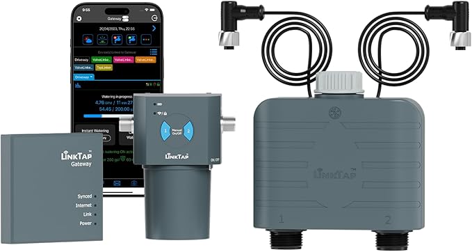 LinkTap T1 Smart 2-Zone Water Timer & Gateway, Built-in Flow Meters, Real-Time Fault Detection & Notification, Weather Adaptive, Better Range Than WiFi Hose Timer, IP66, Alexa, 2-Year Warranty