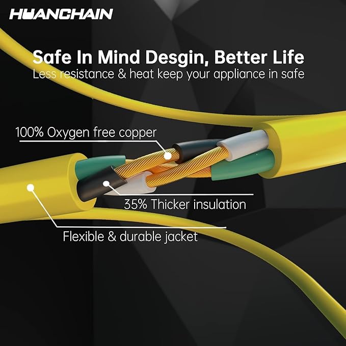 HUANCHAIN Outdoor Extension Cord 60 Foot Waterproof, 16/3 Gauge Flexible Cold-Resistant Appliance Extension Cable Outside, 10A 1250W 16AWG, 3 Prong Heavy Duty Electric Cord Yellow, ETL