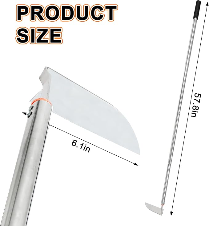 Japanese Weeding Sickle Hoe,57.8''Stainless Steel Standing Weeding Tool,Angular Weed Sickle Garden Tool with Long Handle Adjustable,Japanese Garden Tools for Weeding and Planting
