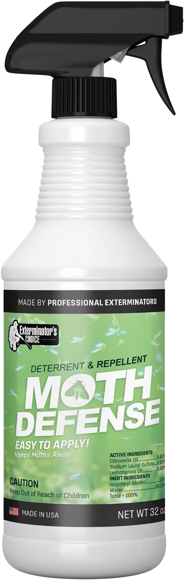 Exterminators Choice Moth Defense Spray - 32 fl oz - Natural Lemongrass & Citronella - Moth Spray - Safe Around Kids & Pets