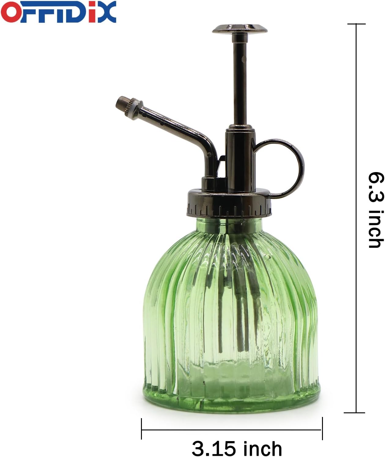 OFFIDIX Glass Plant Mister, 6.3 Inches Tall Vintage Style Spritzer Bronze Plastic Top Pump One Hand Watering Can Indoor Plant Spray Bottle for Garden, Plants, Cleaning (Light Green)