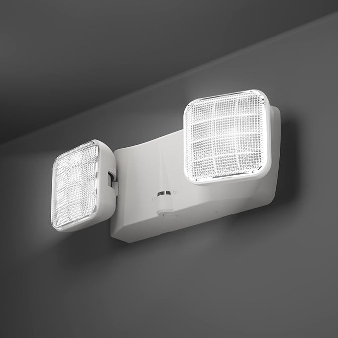 SPECTSUN 18 Pack White LED Emergency Lights with Battery Backup-UL Listed Two Head Adjustable Emergency Lighting Fixtures - 120-277V AC-Exit Sign Lights (18 Packs-U3)