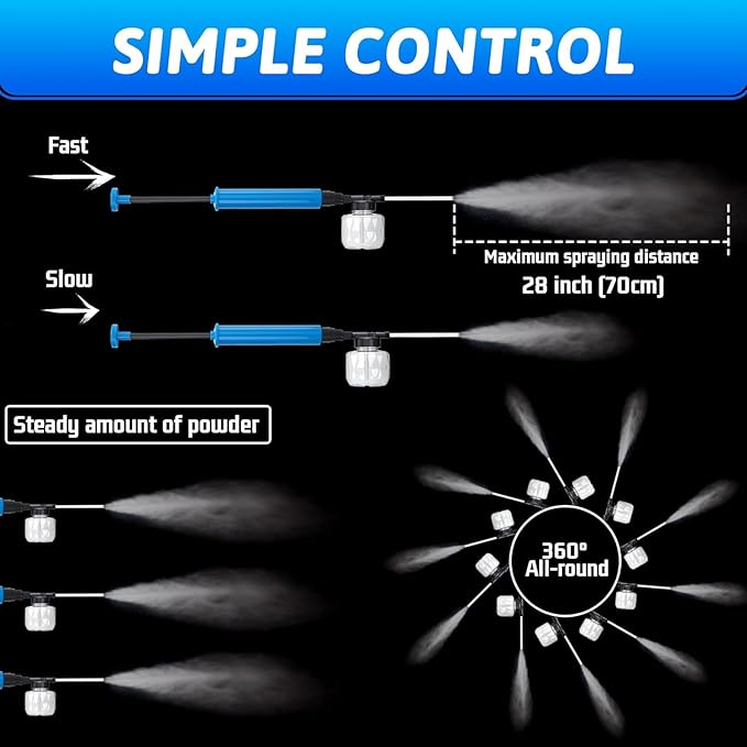 Push-Pull Air Pump Powder Duster Sprayer for Diatomaceous Earth, Delta Dust,and Powder Coating,Length Adjustable from 19" to 44",Transparent Tank & Stainless Steel Rod,Efficient Powder Distribution