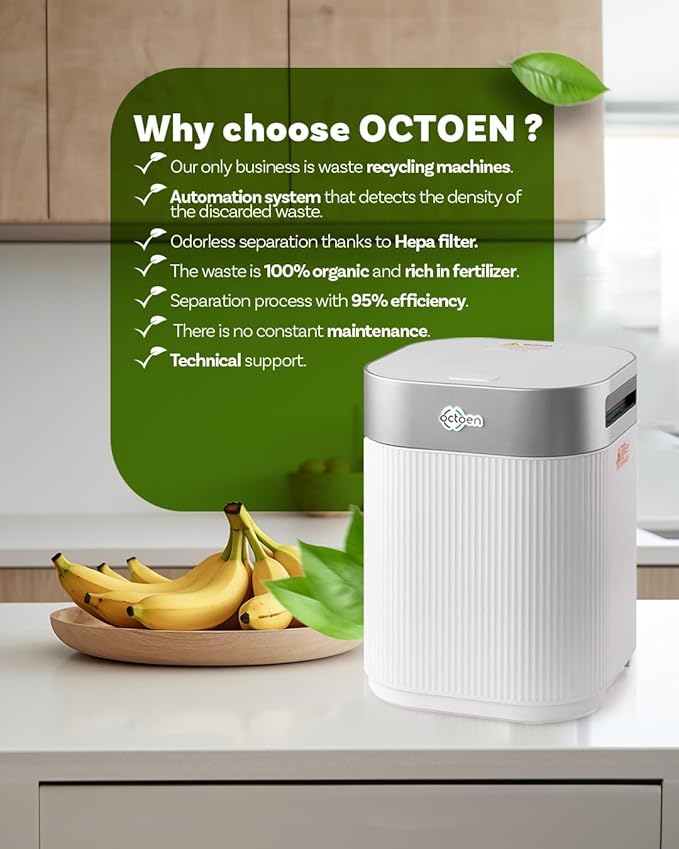 3L Electric Kitchen Composter w/ 2 Free Filters, 3 Modes w/Auto Cleaning UV-C Light Sanitizer, Rapid Conversion Within 2-8 Hours. Indoor/Outdoor, Turn Food Waste to Fertilizer for Garden, by OCTOEN