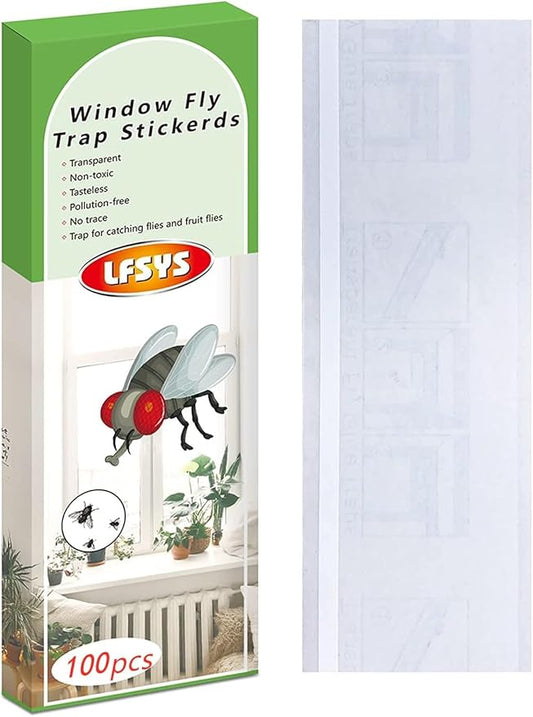 100 Pack Window Fly Trap, Fruit Fly Traps for Indoors, Fly Paper Sticky Strips, Fly Traps for Indoors Bug Catcher Clear