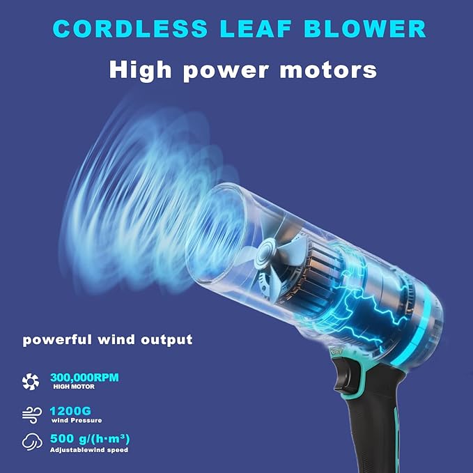 Small Cordless Leaf Blower,Leaf Blower Cordless 300,000RPM Turbo Jet Blower, with 1 X 24VX 4.0Ah Battery and Charger,for Patio Cleaning, Lawn Care, Car Cleaning and Dust Etc,2 Blowing Nozzles-Blue