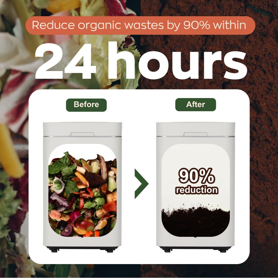 Gravity Electric Composter - 22L Kitchen Composter– Decomposes 3.3 lbs Daily, Odorless & Quiet Indoor Composting, Rapid Decomposition with All-New Compost Starter 2.0 + Booster Pack (Silver)