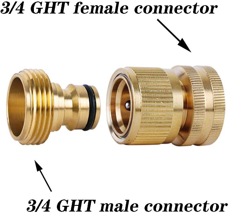 Garden Hose Quick Connectors, Solid Brass 3/4 inch GHT Thread Easy Connect Fittings No-Leak Water Hose Male Female Value Pack (5)