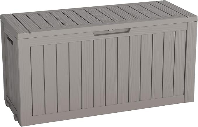 NUNU LAB 75 Gallon Outdoor Storage Box,Deck Box Resin Large Sturdy, Backyard Outside Storage Box Waterproof with Double Wall Panels,Package Delivery Garden Outdoor Hose Storage Bin,Tool
