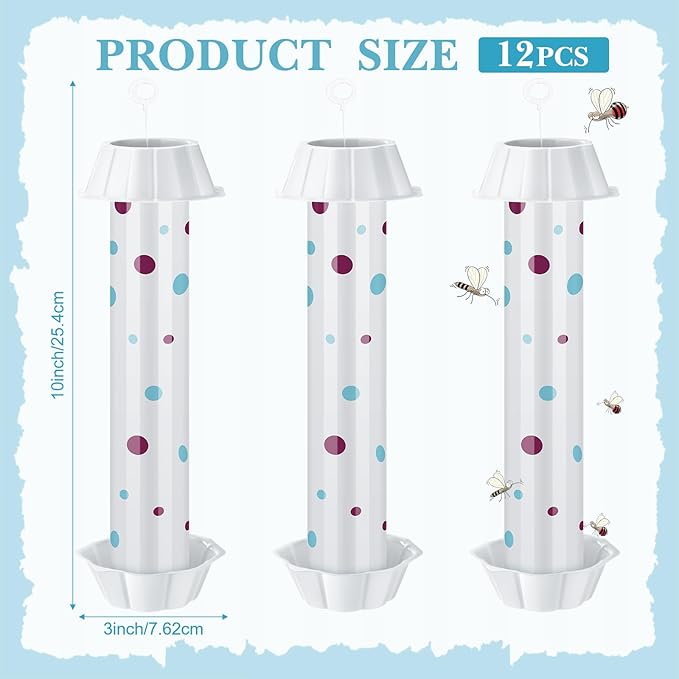 12 Pcs Sticky Fly Trap Fly Stick Indoor Outdoor Long Lasting Adhesive Fly Catcher with Hanging Hook for Wasps Gnats Bugs Insects Moths Fruit Flies Mosquitoes Spiders Fleas (White)