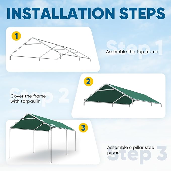 Quictent 10x20 ft Heavy Duty Carport Canopy Galvanized Car Tent Outdoor Garage Boat Shelter with Reinforced Structure, No Sidewall - Green