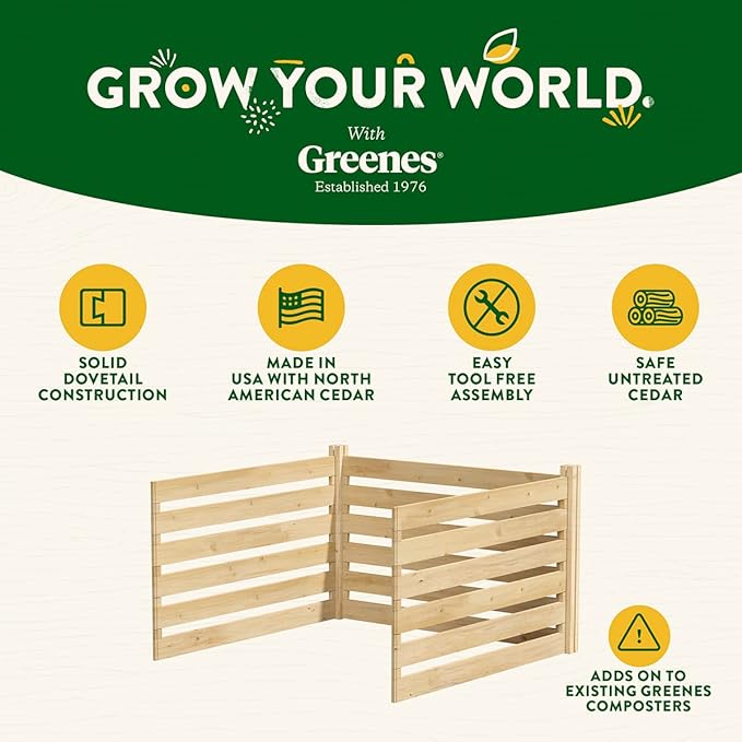 Greenes Fence Cedar Wood Composter Add-On Kit, 36" L x 36" W x 31" H / 173.92 gallons - Not Meant for Independent use; to be Added on to RCCOMP36 Composter Kit - Made in USA with North American Cedar