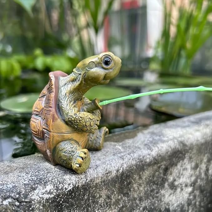 Charming Resin Turtle Fishing Statue, for Outdoor Garden, Patio, and Pond Decor, Ideal Gift Turtle Decor