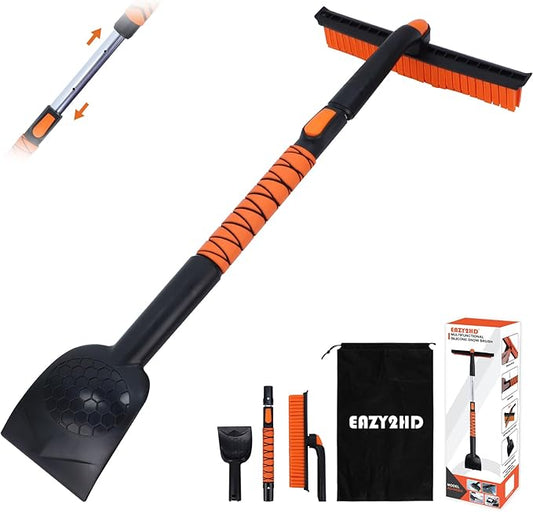 Eazy2hD 3 in 1 Silicone Snow Brush with Ice Scrapers, 39.37" Extendable Window Ice Removal with Squeegee for Windshield, 360° Pivoting Brush Head Cleaner Tool for Car, Truck, SUV