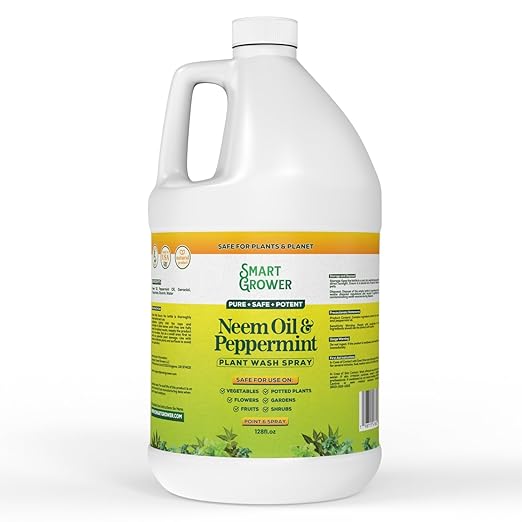 Neem Oil Spray for Plants with Peppermint Oil, Natural Plant Wash Made for Indoor and Outdoor Plants Smart Grower 128oz Gallon Refill Ready to Use Spray