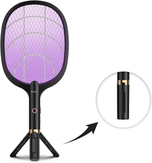 Electric Fly Swatter Racket, Rechargeable Fly Zapper - 4000 Volt, Exclusive 2-in-1 Bug Zapper Racket - USB Charging, 1800mAh Li-Battery, Indoor & Outdoor Use, Black