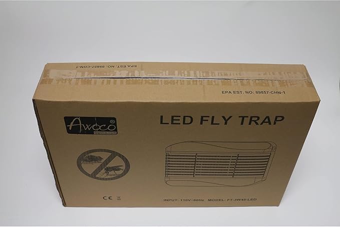 Awoco LED 15W 100V-240V Wall Mount Sticky Fly Trap Lamp XL 78” Extra Long Power Cord with 3 LED UV Lights for Capturing Flies, Mosquitoes, Moths and Flying Insects (Fly Trap XL + 6 Glue Boards)