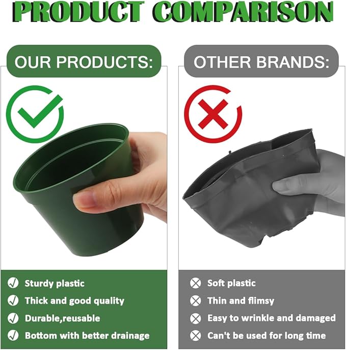 100 Pack 2.5 Inch Small Plant Pots, Plastic Nursery Pots for Plants, Seedling Pots for Planting Seeds, Succulents, Vegetables, Green