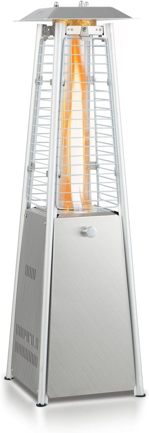 ARLIME Pyramid Patio Heater, Outdoor Propane Patio Heating Machine w/Protective Cover, Dump & Flame-out Protection, 10000 BTU Space Heater for Terrace, Patio, Backyard, Garden (Silver)