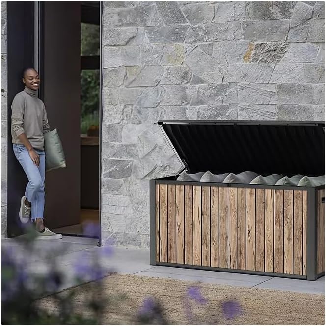 Nature Wood Design Storage Box, Weather-Resistant Deck Container, Perfect for store anything Indoor and Outdoor. (Natrul Wood Brown, 170 Gallon(27.7" D x 57" L x 29" W))