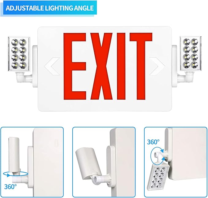 SPCETSUN 8 Packs Red Exit Sign with Emergency Lights,LED Emergency Exit Light with Battery Backup,UL Listed, AC 120/277V,Double Face Commercial Emergency Exit Light Combo for Business.