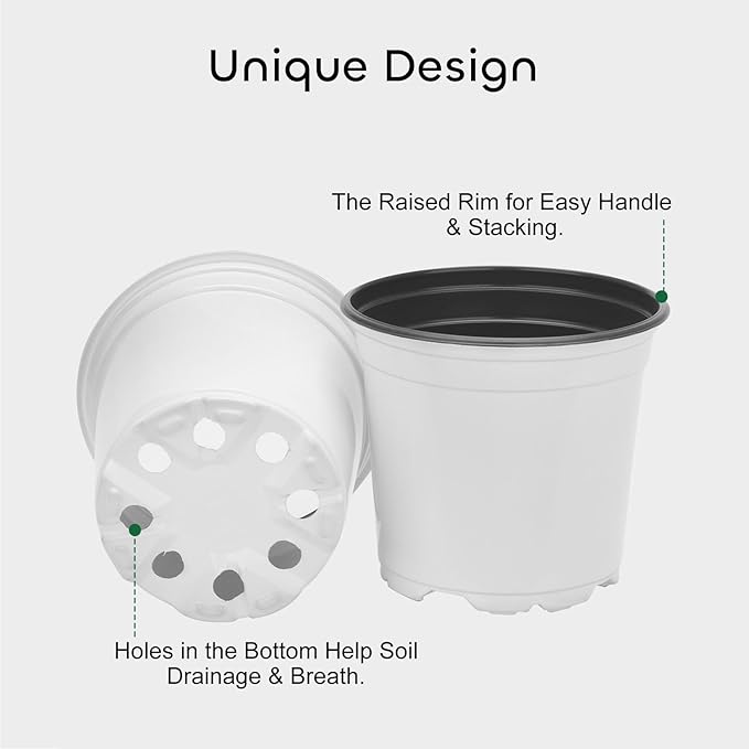 GROWNEER 60 Pack 4 Inch Thick Plastic Nursery Pots with 15 Plant Labels, White Seedling Starter Set for Indoor Outdoor Flower Planting and Garden Transplants Planter