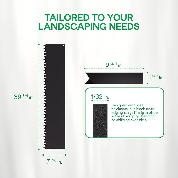 IDZO Black Metal Landscape Edging 8" H, Weather-Resistant Steel Garden Border, Flexible Lawn Barrier, Easy Installation for Flower Beds, Paths, Driveways, and Outdoor Spaces - 6 Pieces