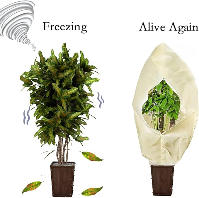 gardtree Plant Covers Freeze Protection 47.2" x 70.8" 2 Packs, Thickened Winter Plant Frost Protection 2.4oz/yd² Garden Cold Weather Tree Wrap with Zipper Drawstring for Outdoor Shrub Potted Plant