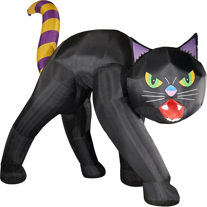 Haunted Hill Farm 9.8 Ft. Halloween Cat Blow Up with LED Lights, Giant Inflatable Yard Decor for Home, Haunted House, Black Cat with Spooky Green Eyes, Festive Outdoor Decorations for Patio and Yard