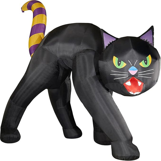 Haunted Hill Farm 9.8 Ft. Halloween Cat Blow Up with LED Lights, Giant Inflatable Yard Decor for Home, Haunted House, Black Cat with Spooky Green Eyes, Festive Outdoor Decorations for Patio and Yard
