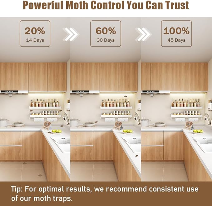 12 Pack Powerful Pantry Moth Trap with Pheromone Attractant and Sticky Glue, Long-Lasting Moth Traps for Pantry, Kitchen, Food Storage, and Closet, Effective Pest Control, Non-Toxic and Easy-to-Use