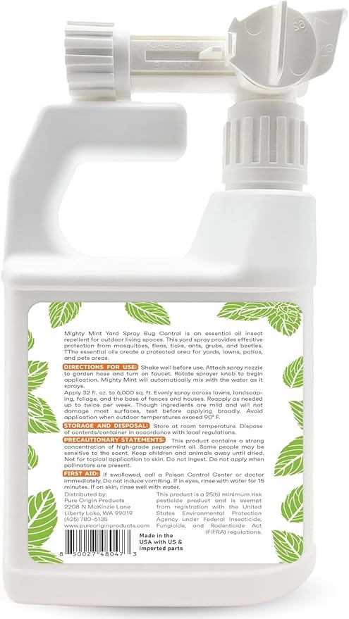 Mighty Mint Peppermint Oil Lawn & Yard Bug Control Spray – Natural Outdoor Pest Repellent for Fleas, Ticks, Mosquitoes, Ants, and More – Plant-Based, Extra-Strength Formula – 32 oz (Pack of 2)
