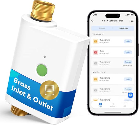 meross WiFi Water Hose Timer, Smart Sprinkler Timer with Brass Inlet & Outet, Work with Apple Homekit, Alexa & Google Assistant, Water Valve for Lawn, Garden, Yard and Pool, WiFi Hub Required