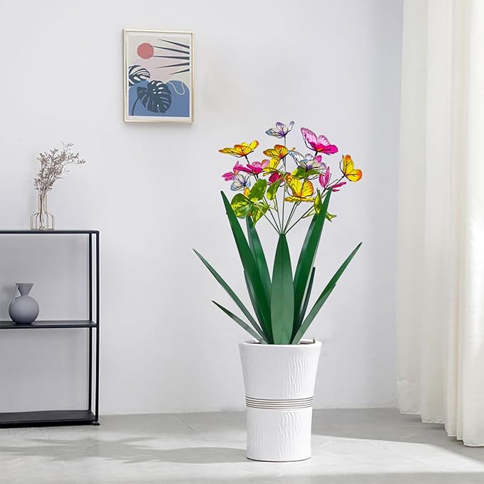 TOMBABY Garden Outdoor Butterfly Enlarge Thickened Wind Resistant Metal Agave Garden Art Metal Plant Country Sculpture Statue Decorations Ornaments Artificial Waterproof Butterflies(Green 2pcs)