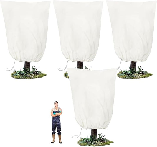 Huge Plant Covers 95x86 Inch, 4 Pack Frost Protection Blankets 2.82oz/yd², Thickened Winter Tree Covers with Zipper & Drawstring, Reusable Frost Cloth for Outdoor Plants & Garden