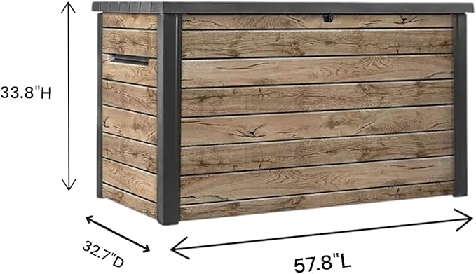 Nature Wood Design Storage Box, Weather-Resistant Deck Container, Perfect for store anything Indoor and Outdoor. (Natrul Wood Brown, 230 Gallon(32.7" D x 57.8" L x 33.8" W))