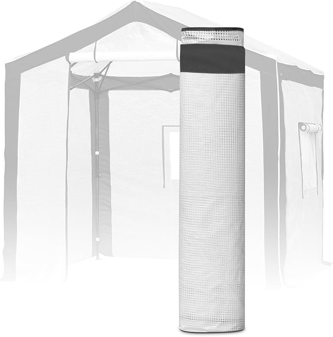 EAGLE PEAK Replacement Cover for 8x6 Portable Pop up Greenhouse with Polyester Reinforced Corners, Front Roll-Up Zipper Entry Door and 3 Large Roll-Up Side Windows (Frame Not Included), Gray/White