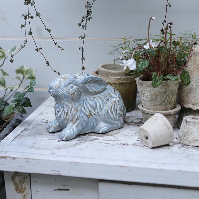 Garden Rabbit Statue Cement Bunny Decor Easter Bunny Figurines for Home Outdoor Garden Statues Cement Sculpture for Yard Patio Lawn Ornament, Blue
