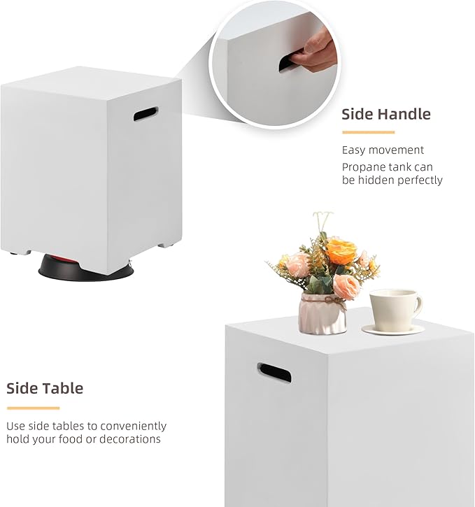 ECOTOUGE 2-Piece Gas Fire Pit, Outdoor Propane Firepit Table Set w/Tank Cover, 30''Auto-Ignition Round Steel Fire Table, 50,000 BTU Concrete fire Pit w/Weather-Resistant Pit Cover, Lava Rocks, White