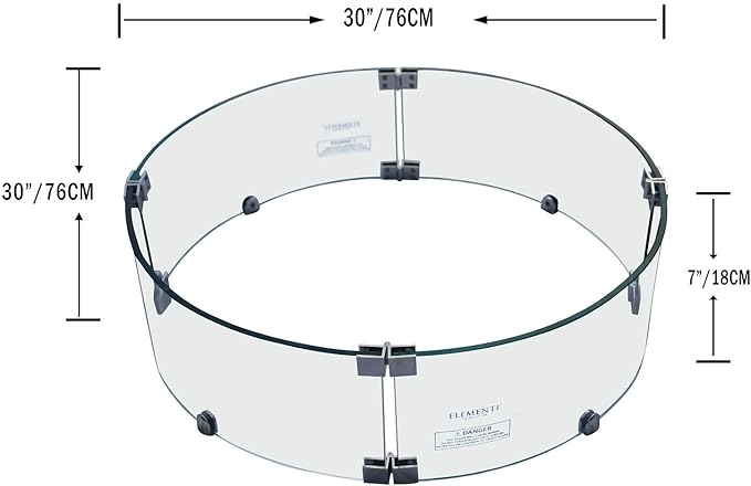 Elementi Lunar Bowl Fire Pit Bundle Outdoor Firepit Set Includes 42” Natural Gas Concrete Firepit Bowl, Glass Windscreen, Stainless Steel Cover, Canvas Cover, Lava Rocks