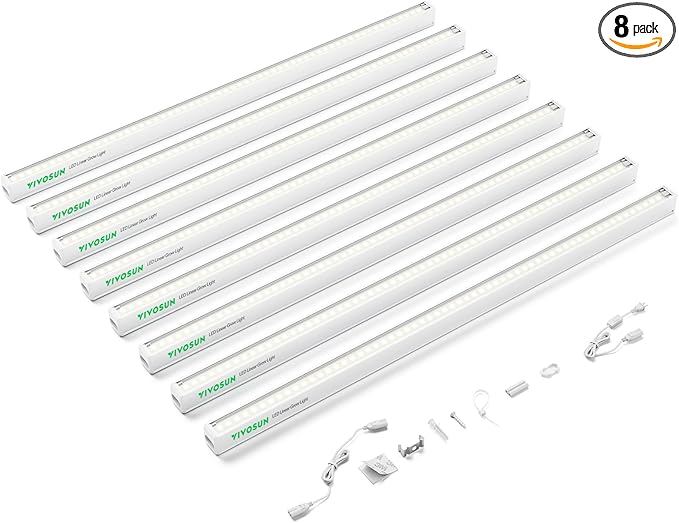 VIVOSUN 2ft Grow Lights for Indoor Plants Full Spectrum, LED Plant Lights 120W(8 X 15W), T5 Grow Light Strip for Seed Starting, Greenhouse, Hydroponics, SGS Compatible, Linkable, 5000K, 8-Pack
