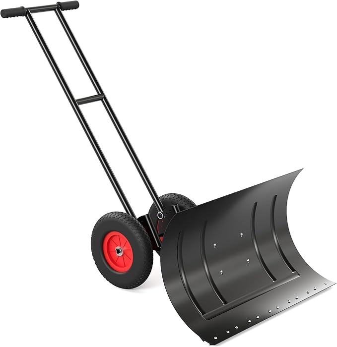 Snow Shovel, Garvee 40 Inch Heavy Duty Snow Pusher for Driveway with Adjustable Handle and Angled Blade, Efficient Snow Shovel with Wheels, Snow Pusher for Doorway, Sidewalk, Deck