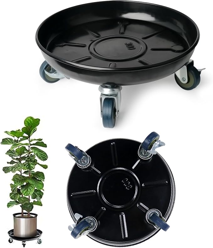 Heavy-Duty Plant Caddy with Wheels 12 Inch, 360° Lockable Caster,Outdoor Rolling Plant Dolly That is Not Easily Rusted, Indoor Metal Plant Cart with Rollers, Plant Pot Trolley, Black 2Pack