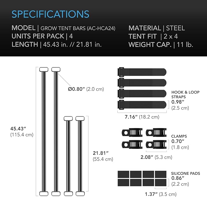 AC Infinity Heavy-Duty Grow Tent Mounting Bars 2x4', High Airflow CFM Kit Prevents Walls from Sucking in, Trellis and Supplemental Lights Mounting for All 2x4 Indoor Grow Tents