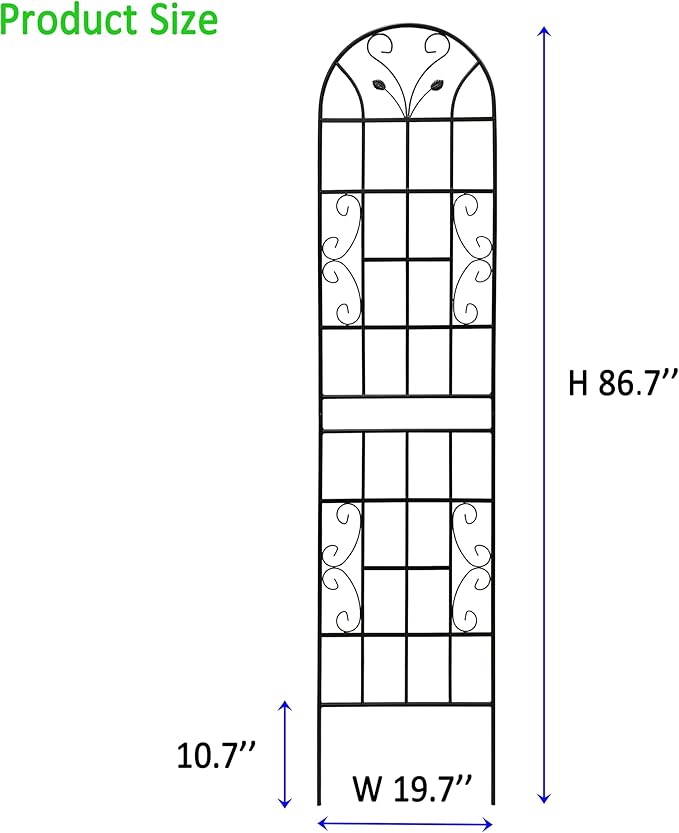 2 Pack Metal Garden Trellis for Climbing Plant Rose Stand, Black Outdoor 86.7'' Tall Flower Support Iron Garden Fence, Black-86.7" H