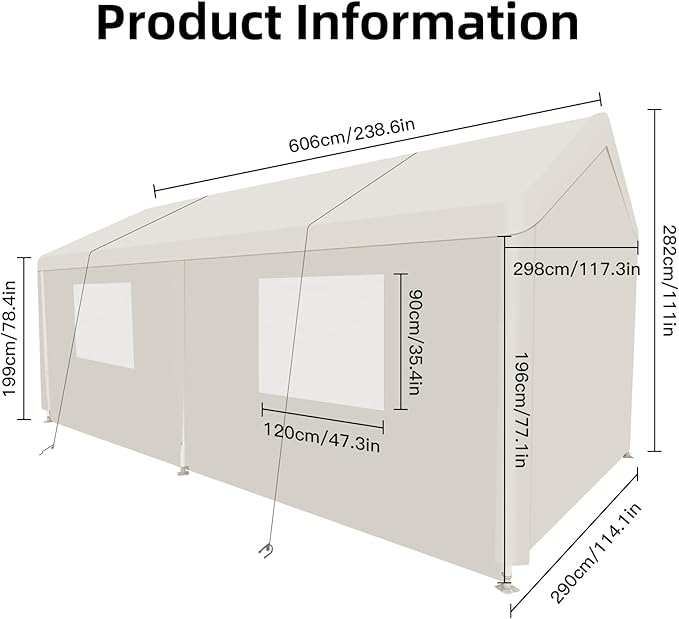 Carport 10x20 Ft Heavy Dut Car Port Canopy, Portable Garage Shelter Car Tents Carpas para Carros All Weather for Automobiles Truck Boat (White)